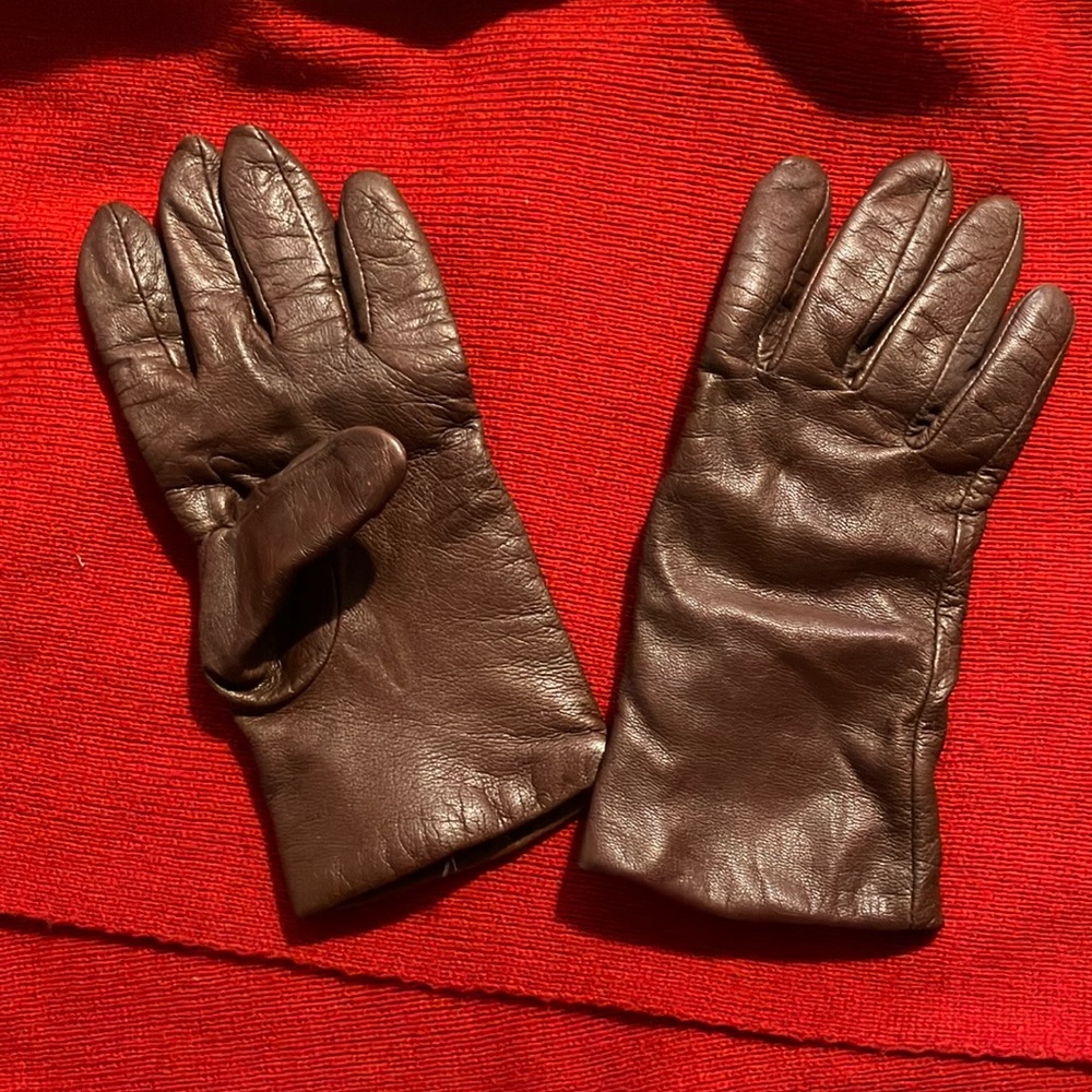 FOWNES Brown Leather Cashmere Lined Vintage Gloves size 7